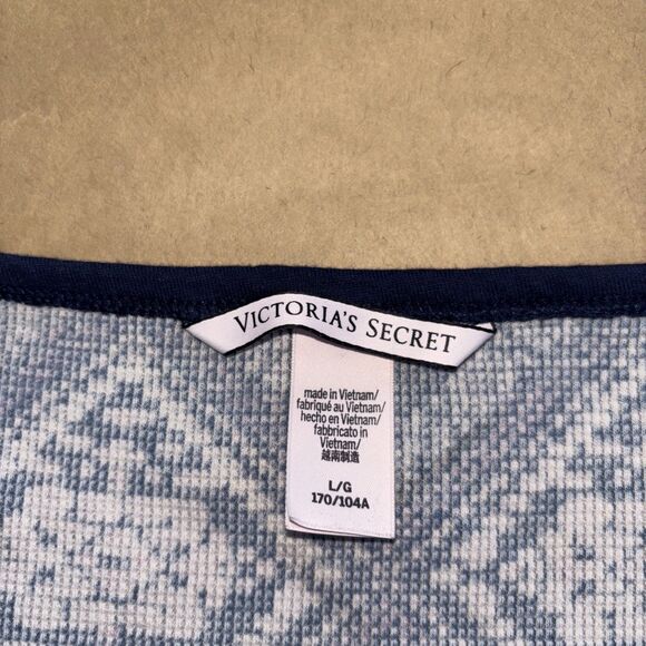 victoria's secret thermal long pajama set Size Large Blue And Pink Argyle - Picture 2 of 9